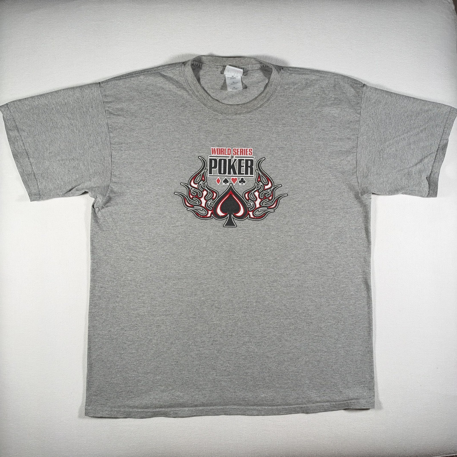 Vintage World Series Of Poker Shirt Mens XL Gray Flaming Spade Casino Y2K