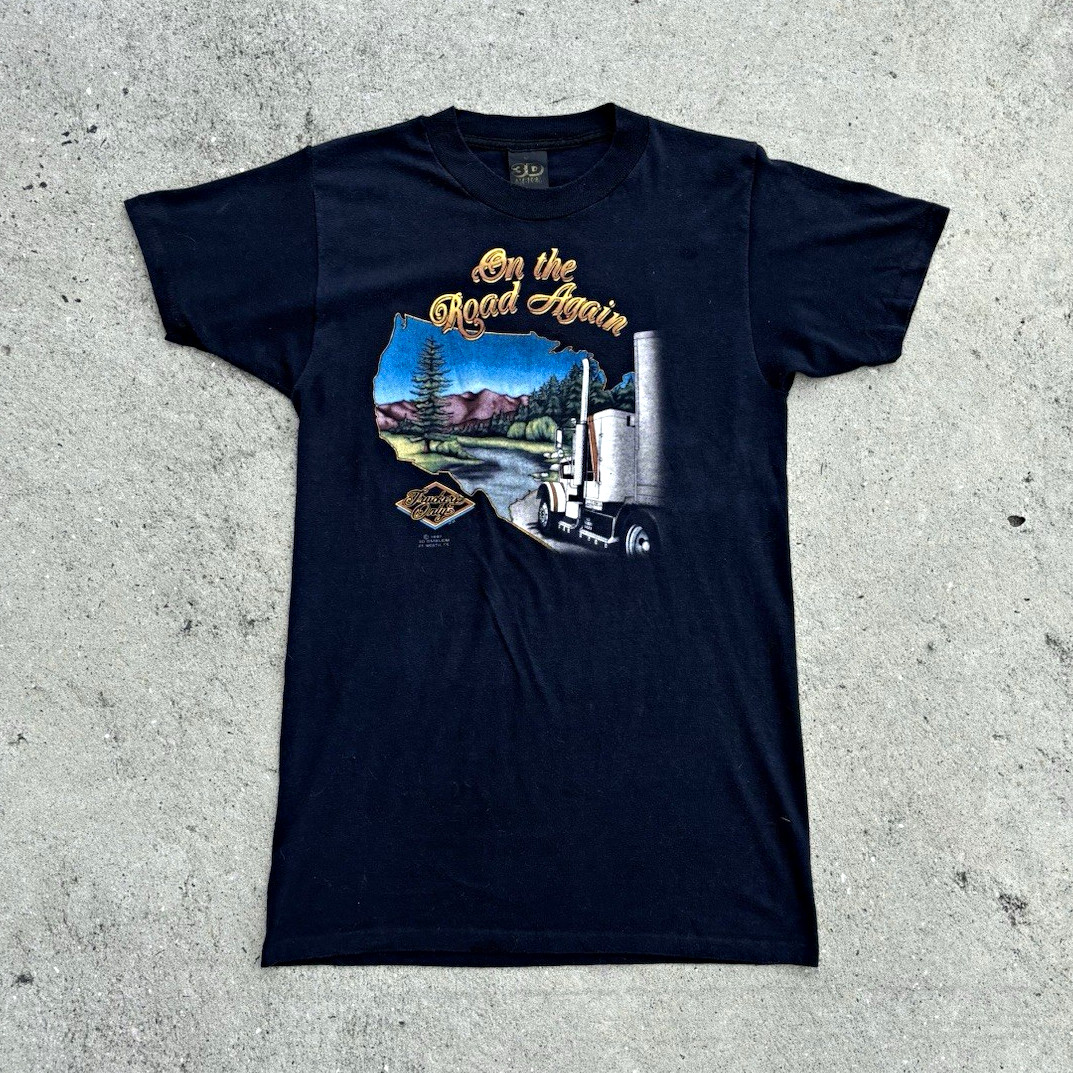 Vintage 1987 3D Emblem On the Road Again Truckers Only Tshirt Size M Rare 
