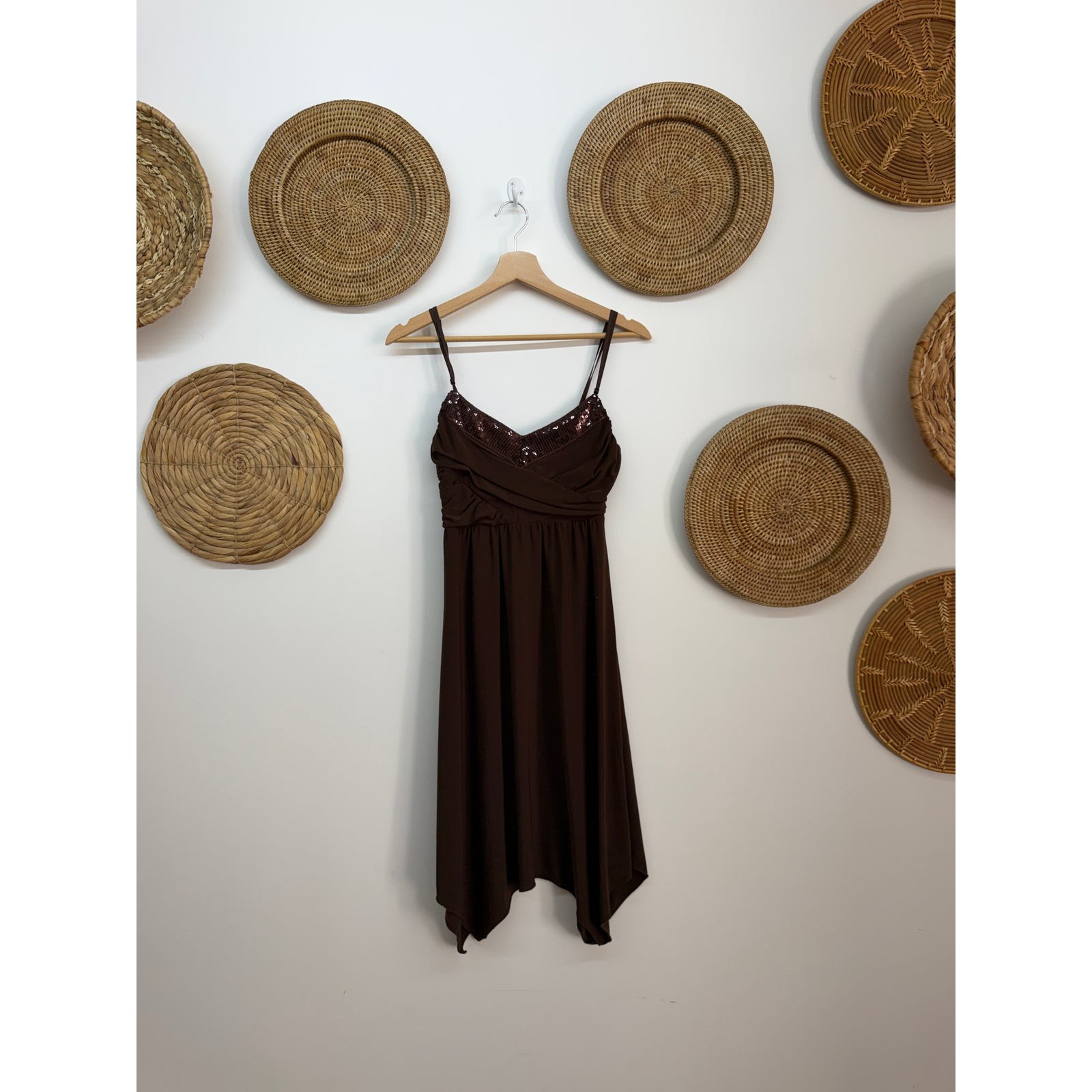 Vintage Y2K 2000s Charlotte Russe Brown Asymmetrical Mini Dress Small