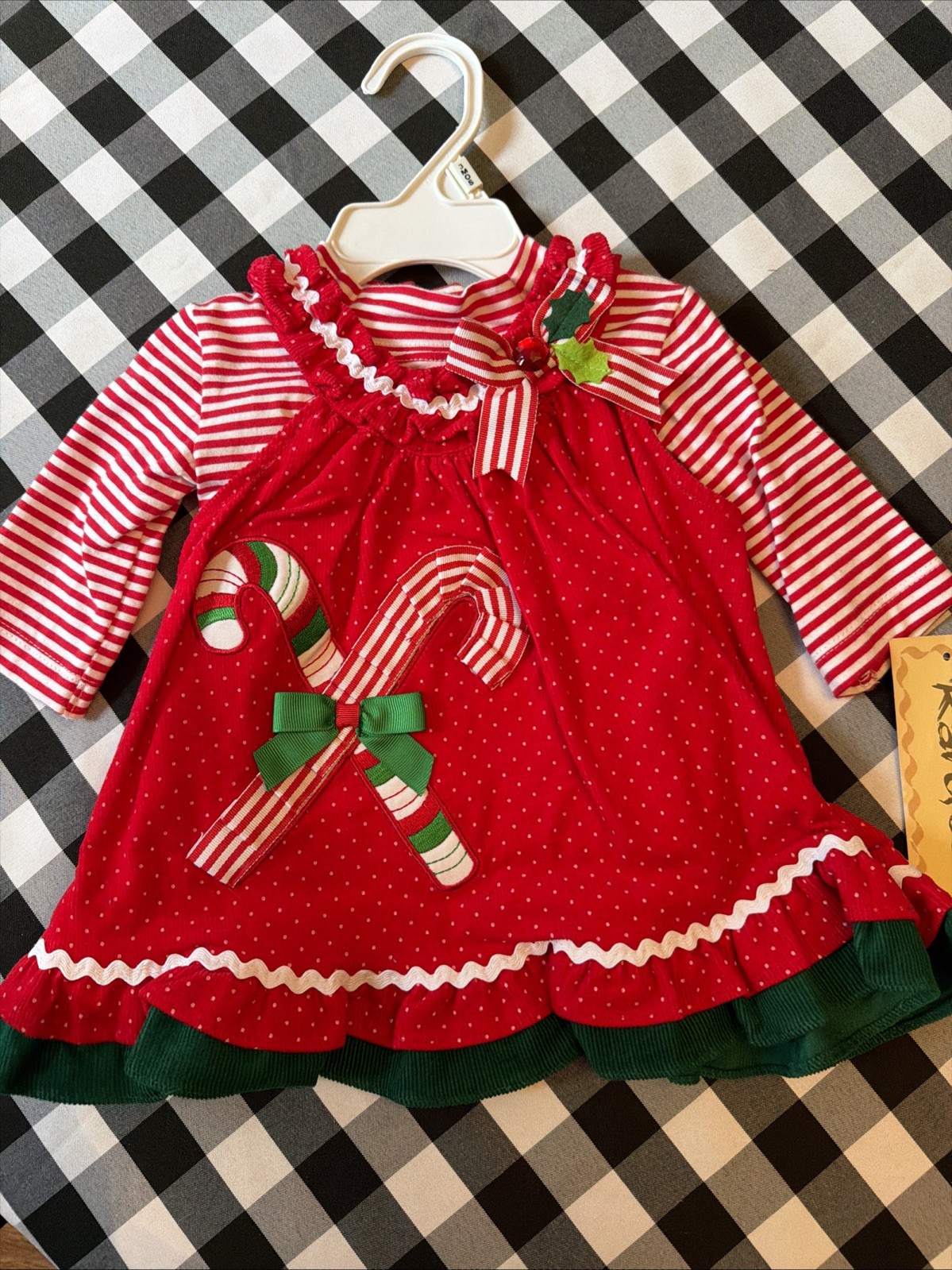 New Rare Editions 2pc Candy Cane Corduroy Jumper Dress