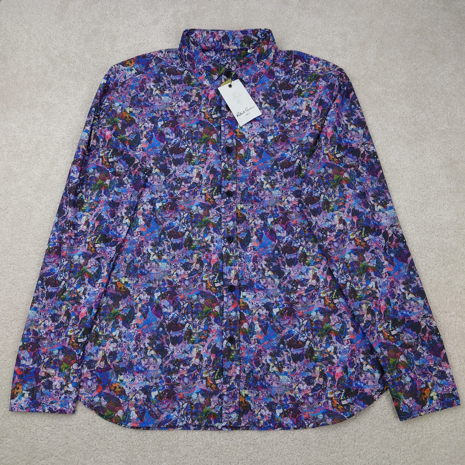 NWT Robert Graham Men\'s Medium Classic Fit Multicolor Button Up Shirt Stretch