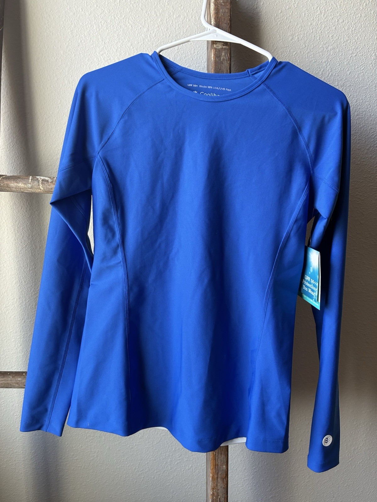 NWT Coolibar Hightide Long Sleeve Swim Shirt Blue Womens Small UPF50