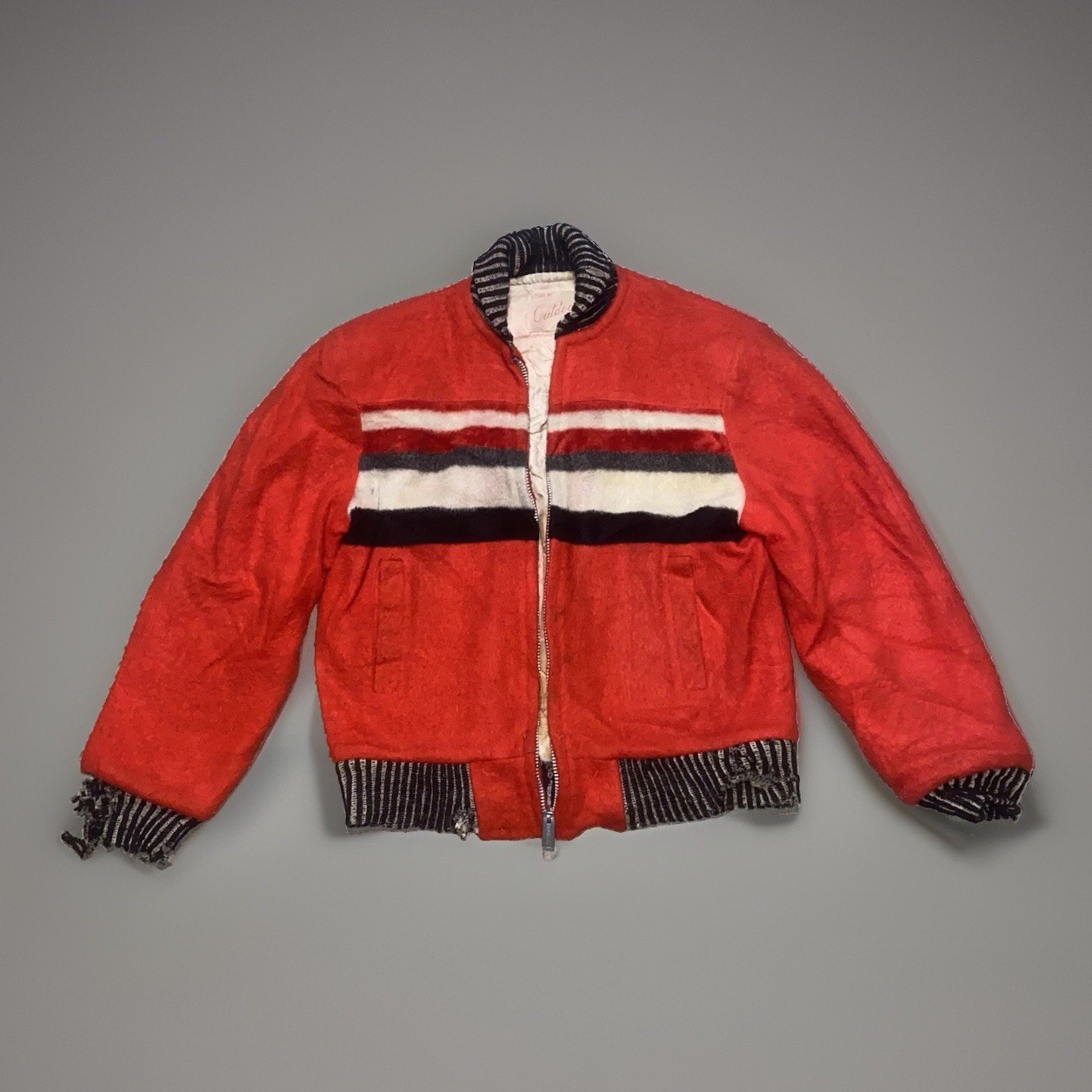Vtg 1950s Rockabilly Deep Pile Bomber Jacket 50s Outdoor Toronto Coat Distressed