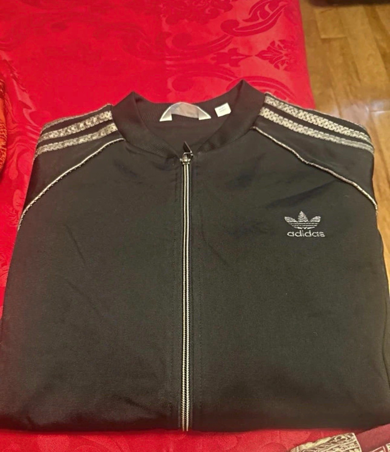 adidas Originals woman’s  Full-Zip Black Track Jacket Logo Knit Polyester XL