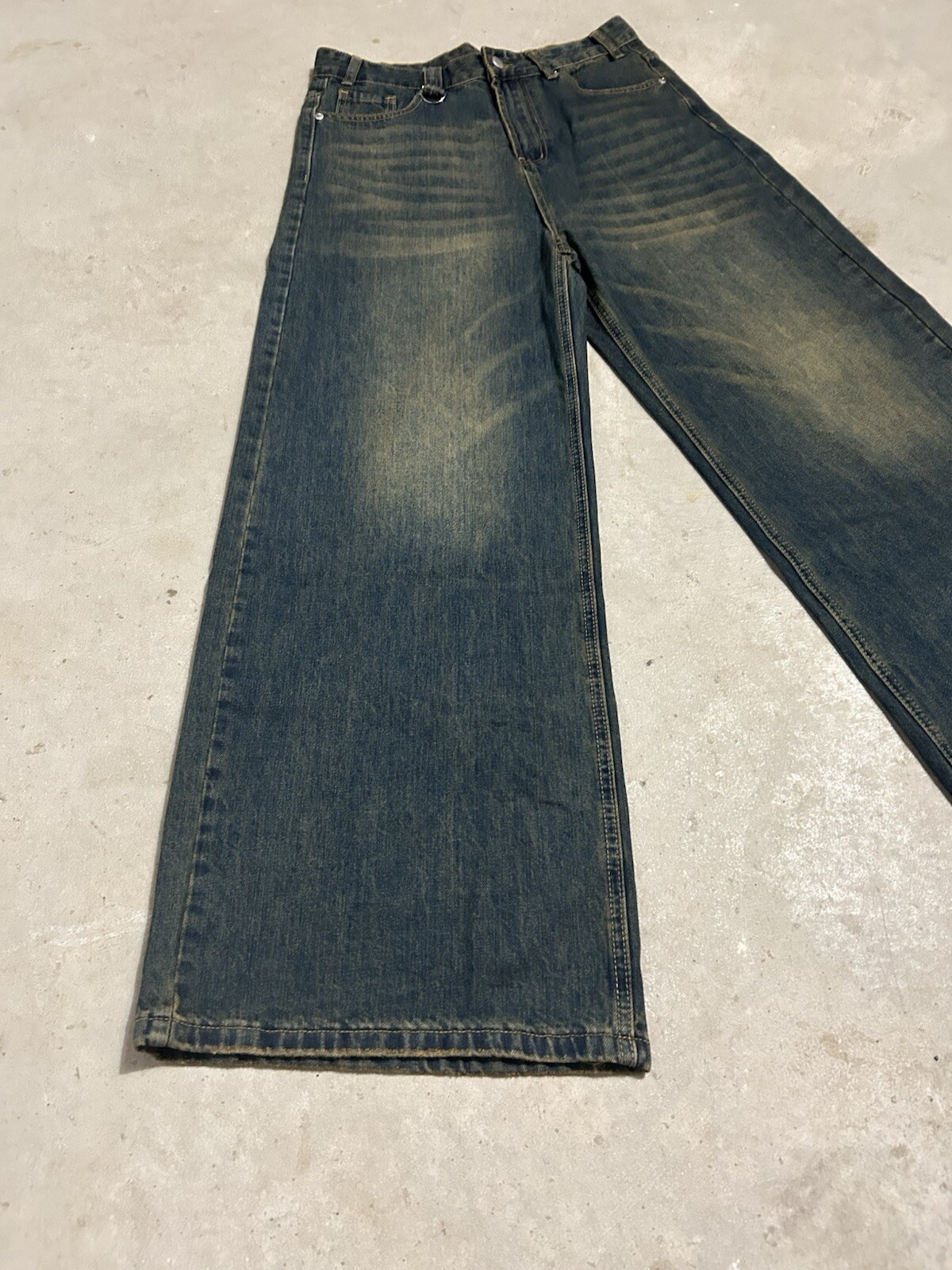 y2k vintage baggy Dark blue washed wide leg faded skater denim jeans 2000s-30in