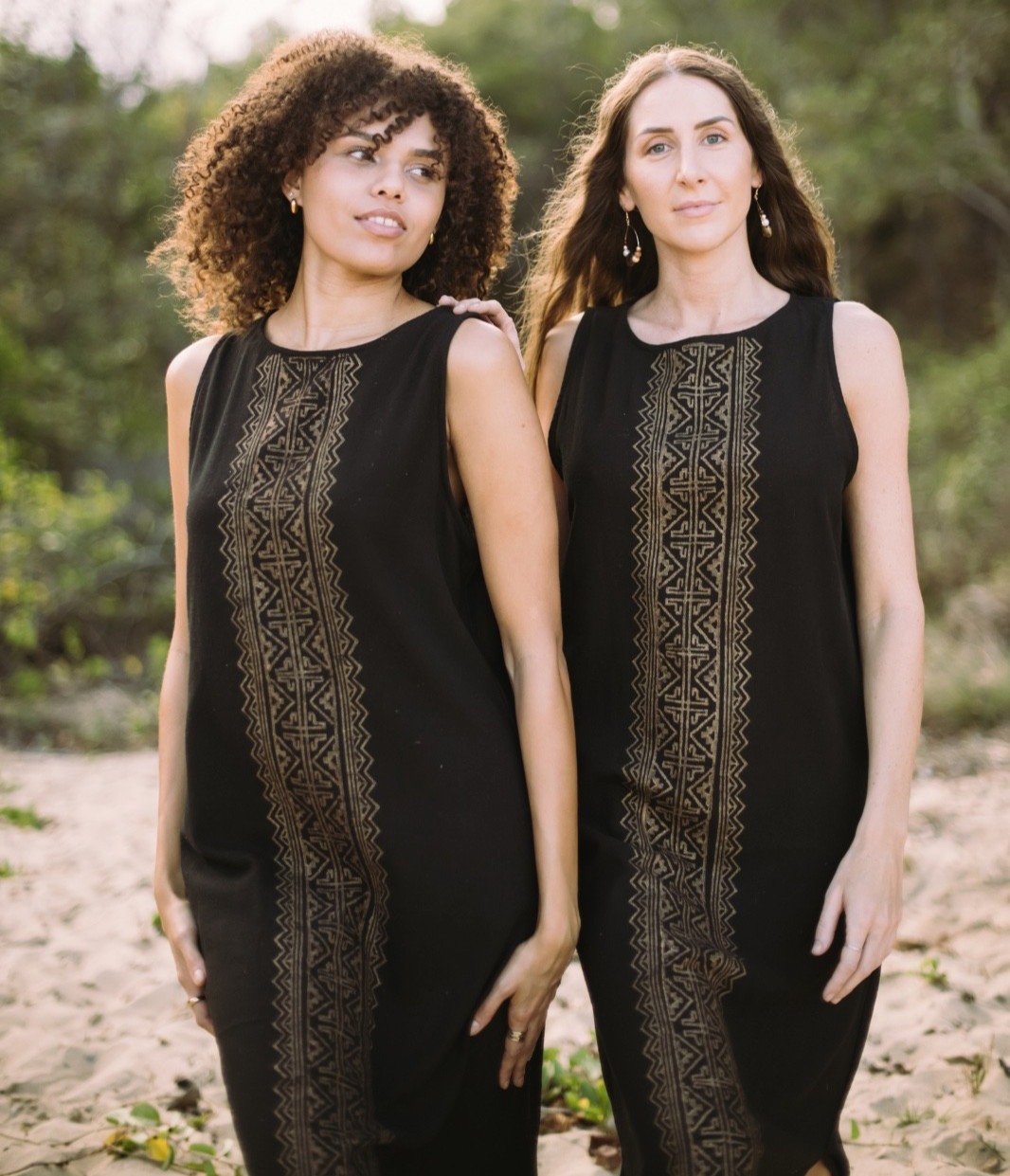 Boho Cotton Dress (One Size Fits All) Gold Sacred Print, Handmade Bohemian Dress