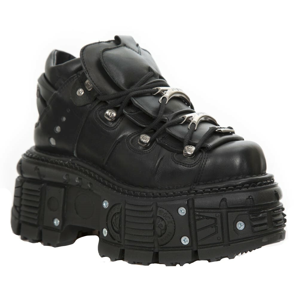 New Rock Boots M-TANK106-C2 Unisex Metallic Black 100% Leather Goth Platform