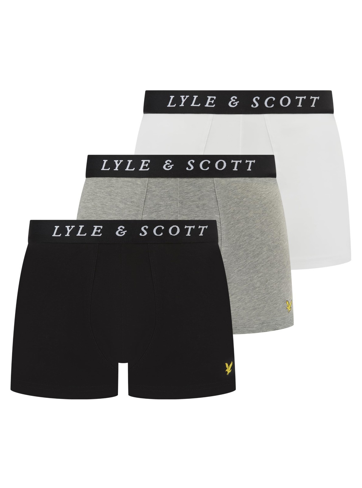 Lyle & Scott Men\'s 3 Pack Neville Trunk Boxers - Grey/White/Black- New