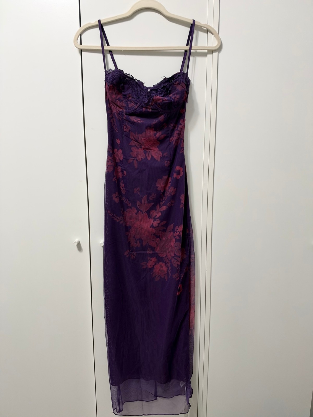 Fashion Nova Floral Mesh Lace Up Maxi Dress Purple XS New With Tags
