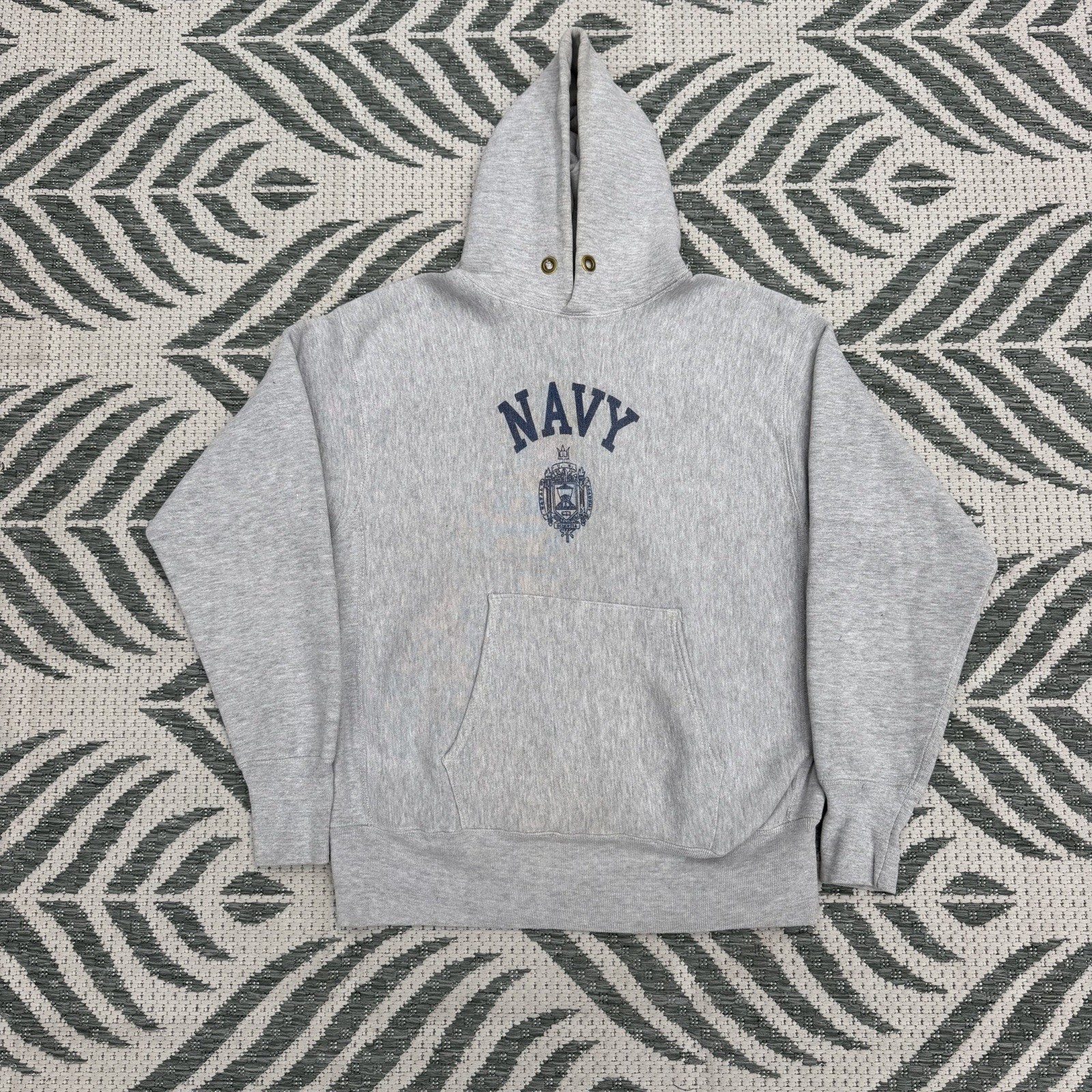 Vintage 70s US Navy Champion Reverse Weave Hoodie Mens Medium Grey USA Rare