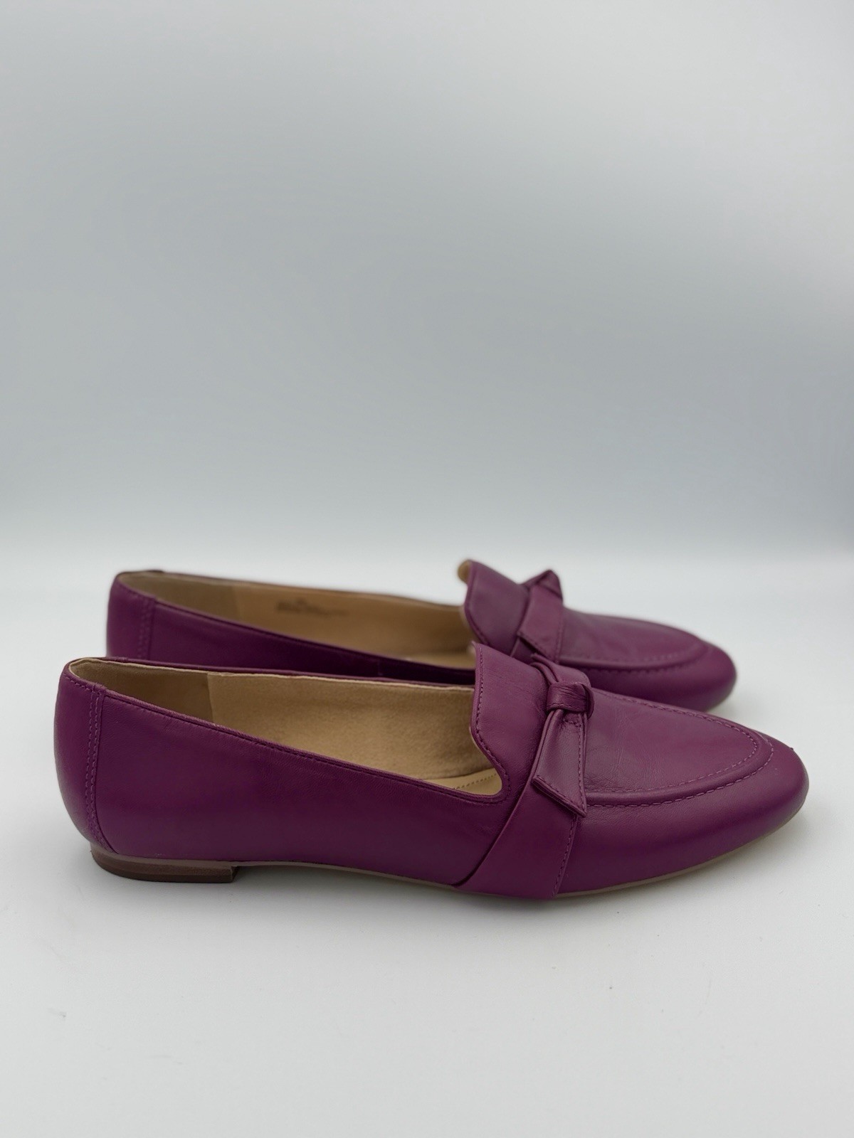 Talbots Ryan Bow Loafers Nappa Womens 9M Pretty Plum Leather Slip On Flats NWOB