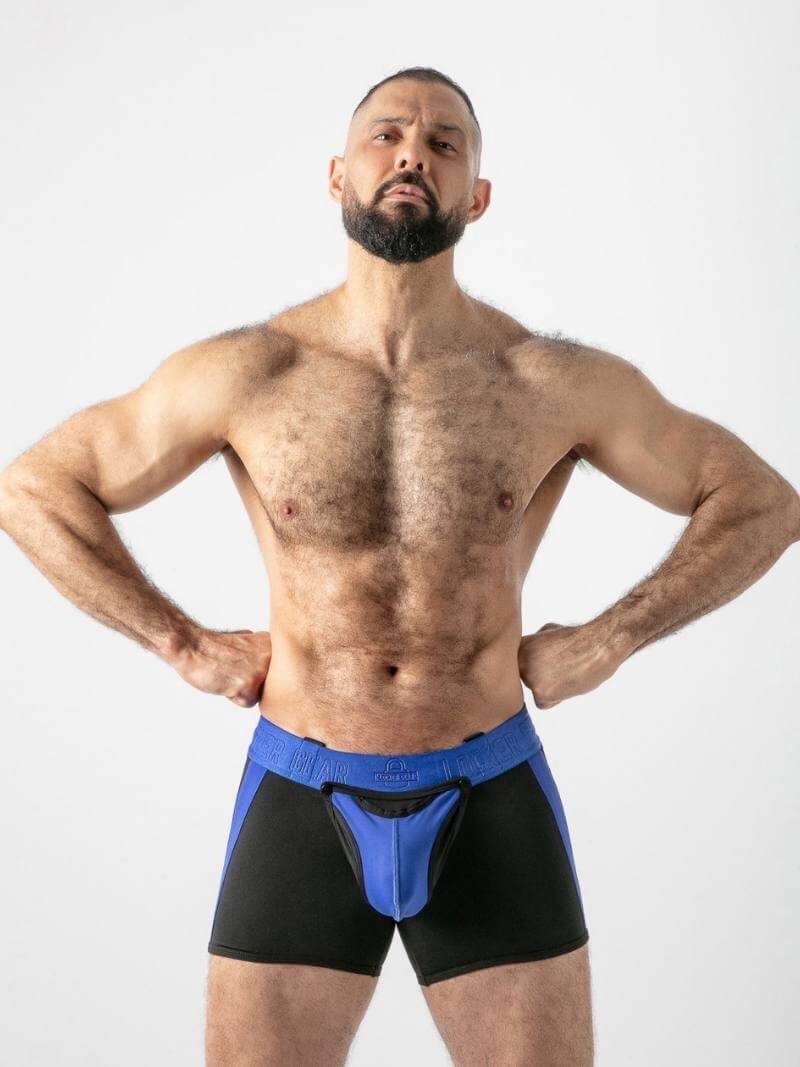 BLUE STRIPE LOCKER GEAR ACCESS TRUNK WITH REMOVABLE POUCH & REAR ZIPPER FETISH