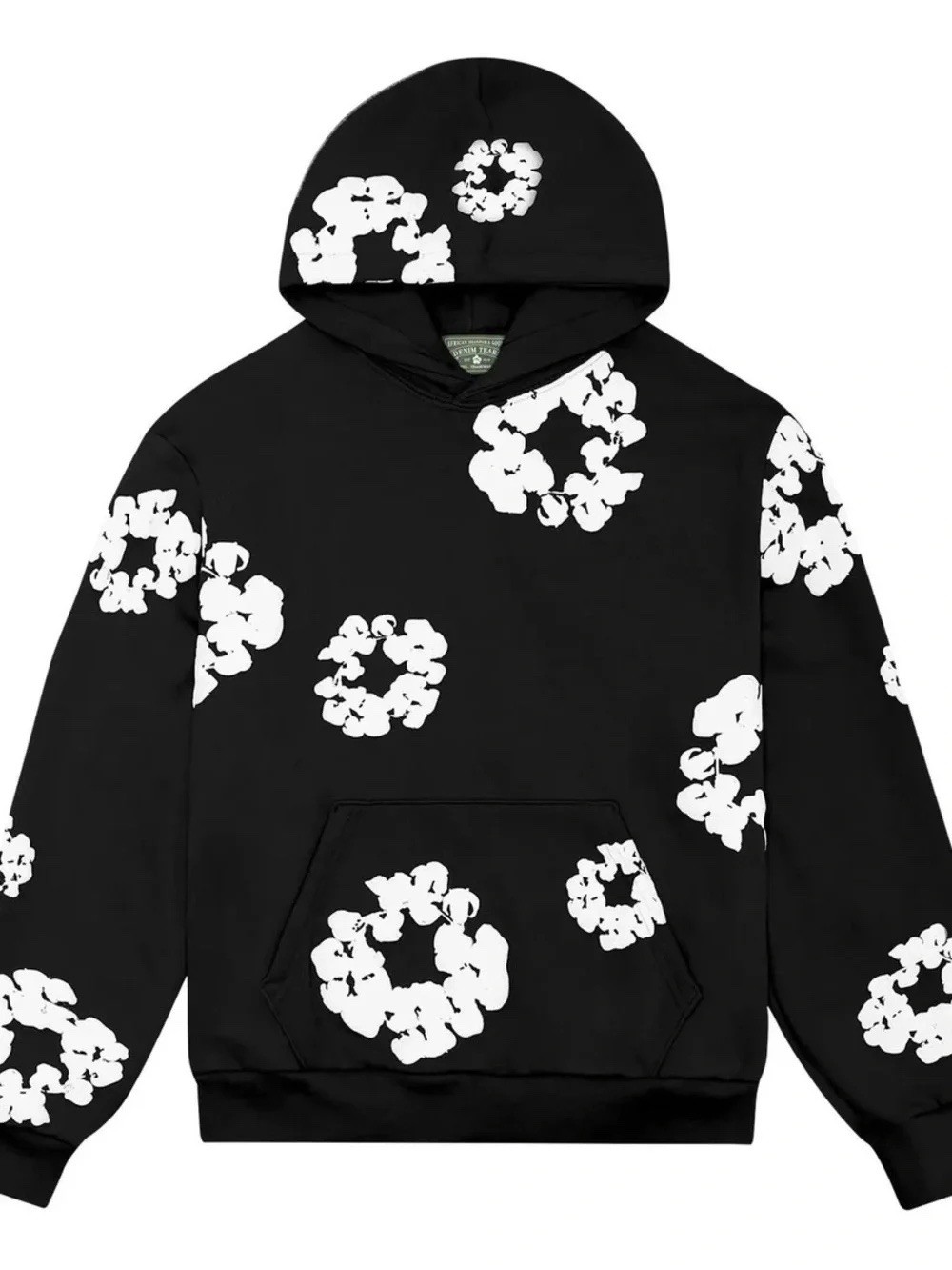 DENIM TEARS Men’s S Black Pullover Hoodie Cotton Wreath Motif Pockets