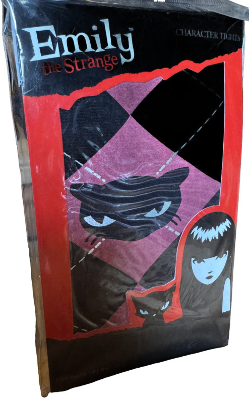 Emily the Strange Character Tights — NIP Deadstock Y2K Goth Argyle Black 2004