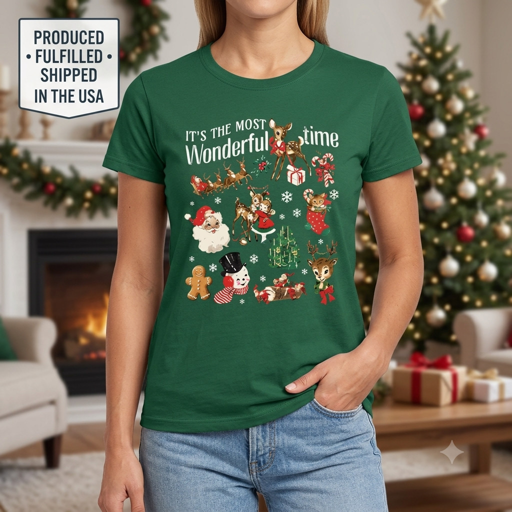 Most Wonderful Time Christmas T-Shirt Vintage Santa Reindeer Graphic Tee