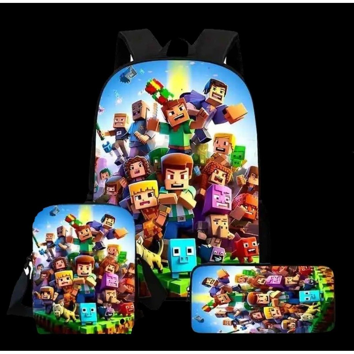 Minecraft 3 Piece Backpack Set School Bag Shoulder Bag Pencil Case Multi Kids