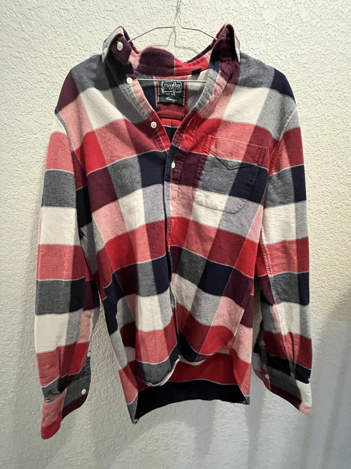 Gitman Bros Vintage Plaid Heavy Weight Flannel Shirt - Men’s Medium - Red/Navy 
