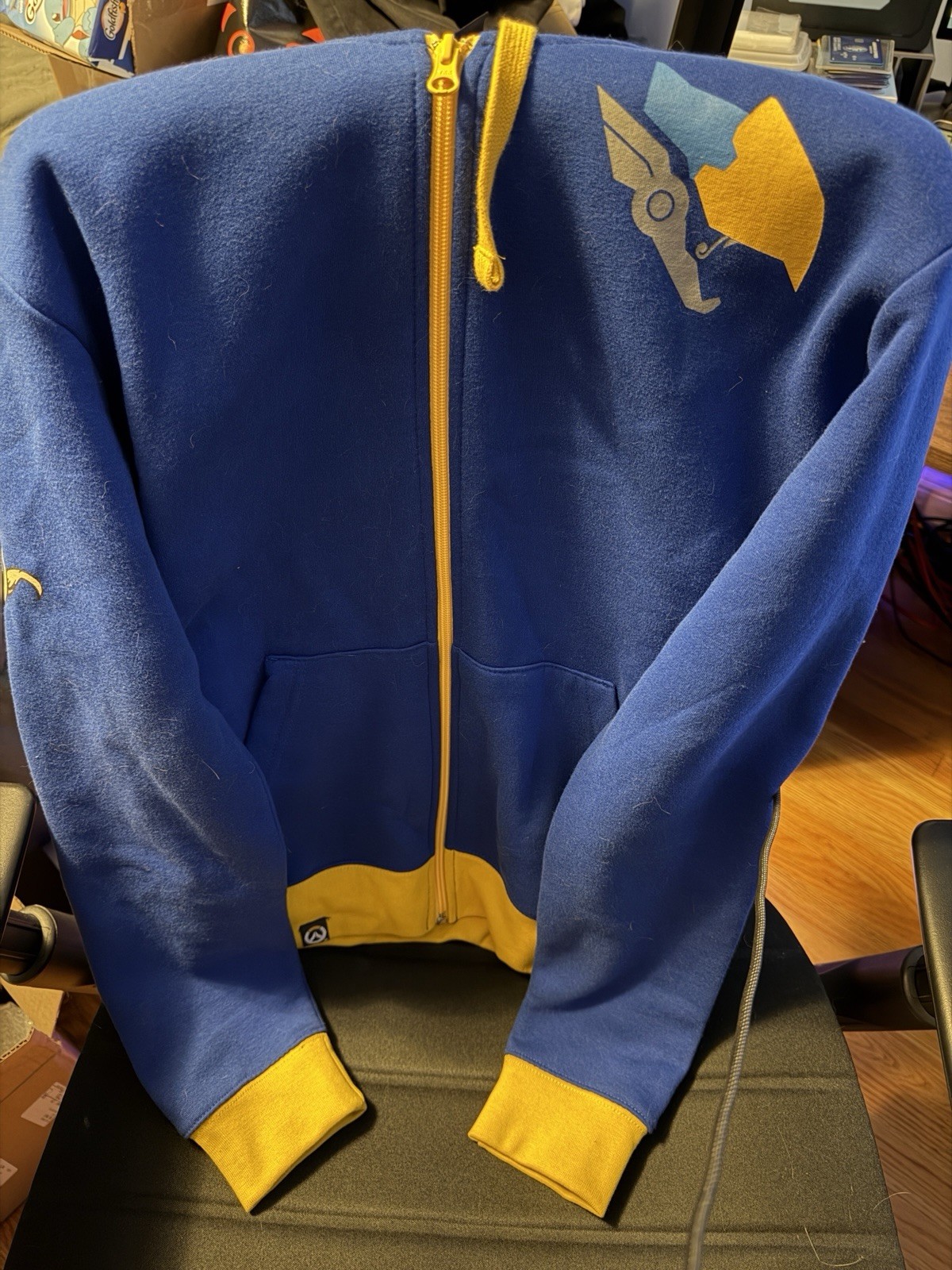 Jinx Blizzard Overwatch Pharah Hoodie Jacket, Full Zip, Blue/Yellow, Small