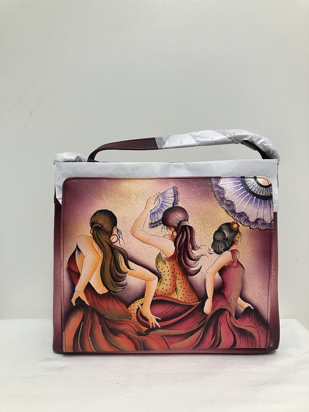 Anna by Anuschka Handpainted Leather Organizer Crossbody/Shoulder Bag Flamenco