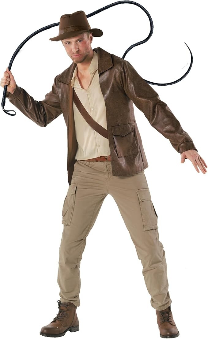 Men`s Indiana Jones Costume + Hat Movie Explorer Archaeologist Halloween M - 3XL