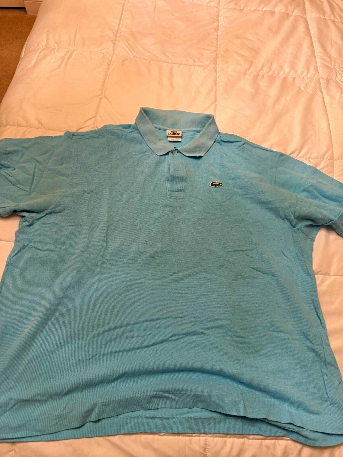 Lacoste Men\'s Light Blue Solid Knit Short Sleeve Cotton Polo Button Logo 2XL