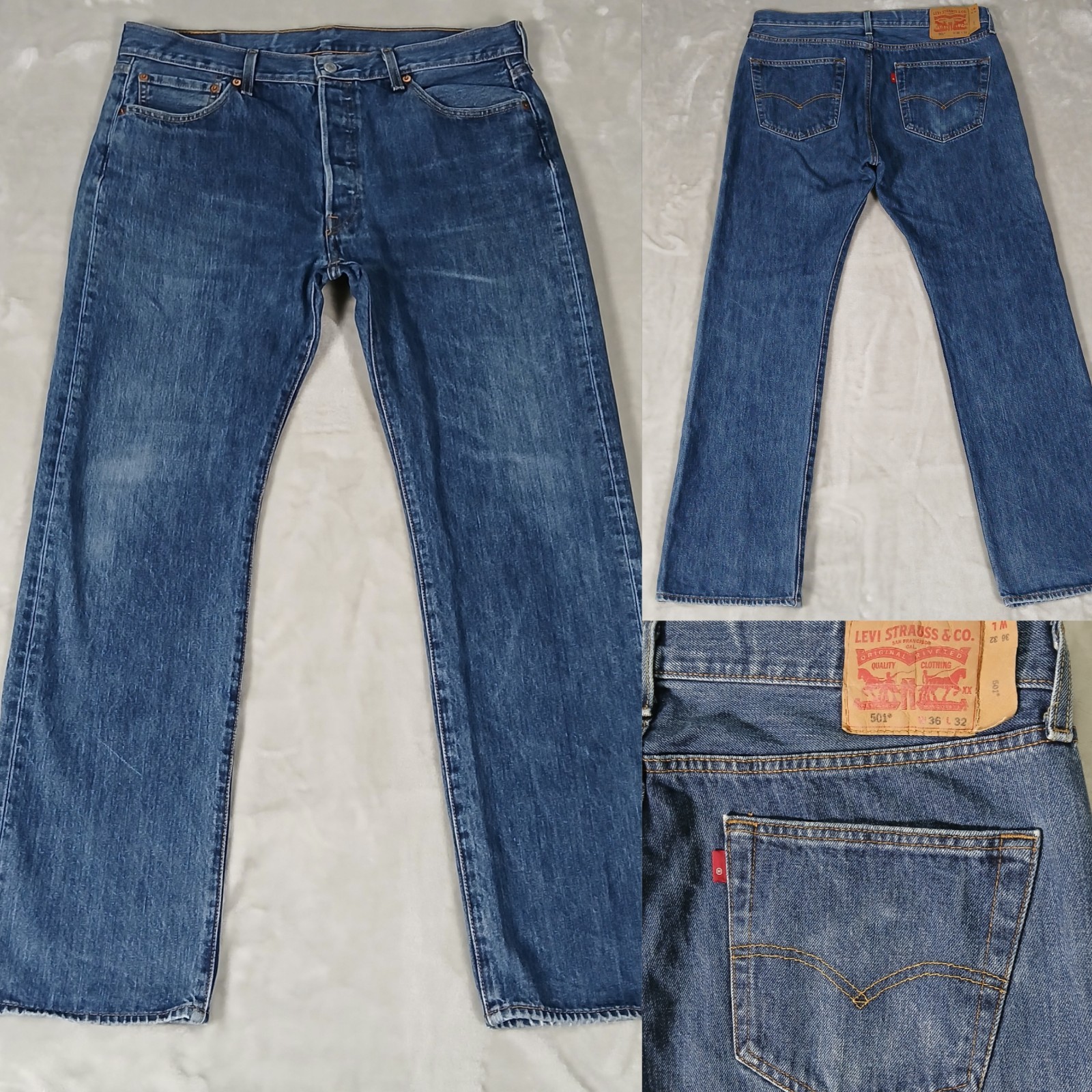 Levi\'s 501 Jeans 36x32 Men\'s Button Fly Blue Denim
