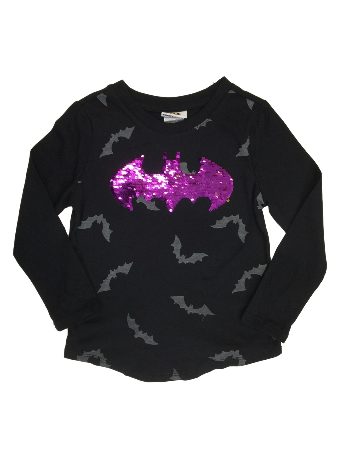 Girls DC Comics Batgirl Batman Purple & Gold Halloween Flip Sequin Shirt