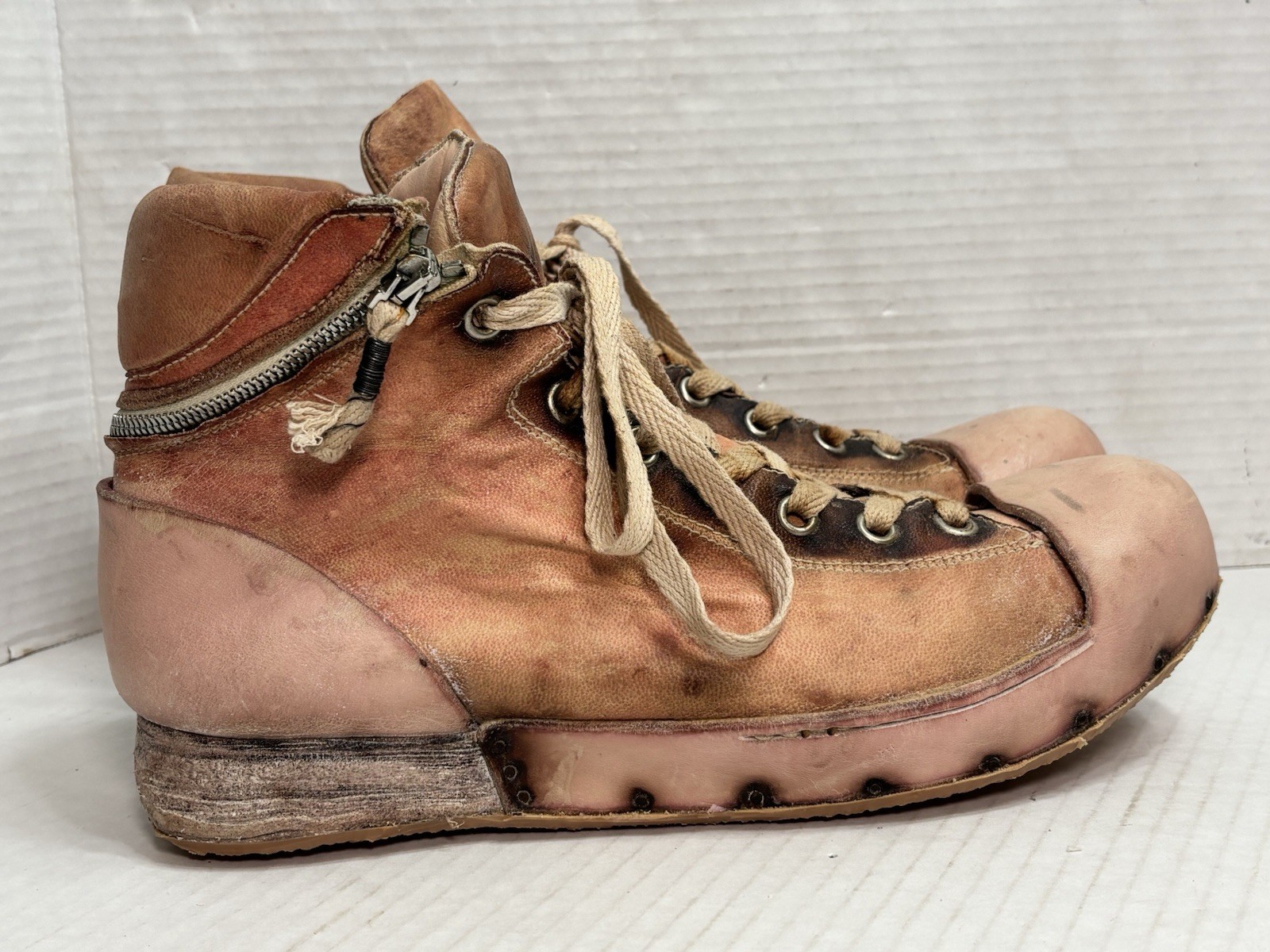 RARE Nihomano Distressed Leather Boots Opanka Handmade Italy Avant Garde 44 READ