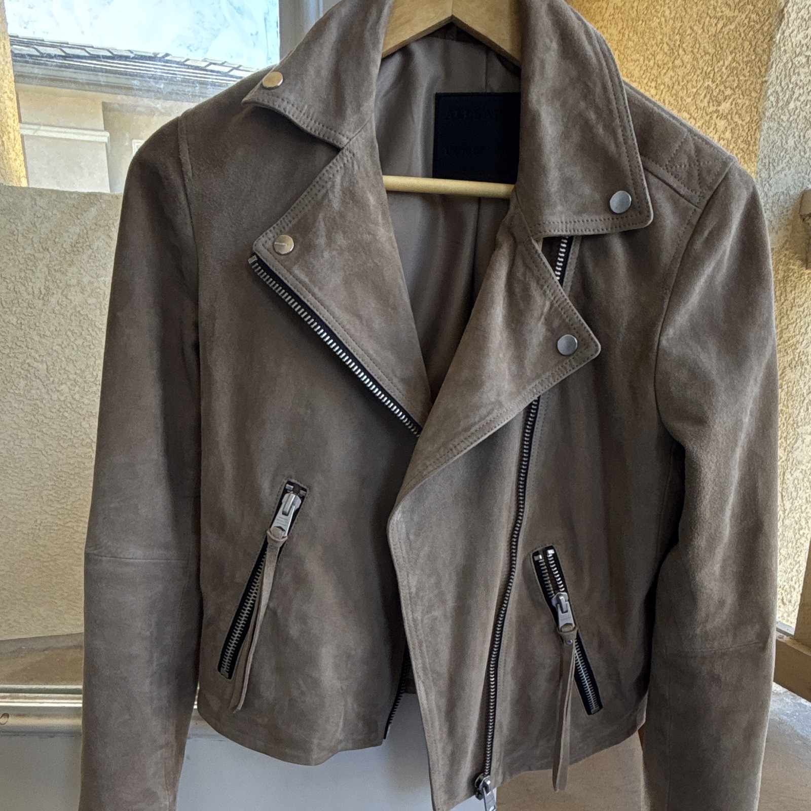 ALLSAINTS Leather Biker Jacket Zip Front Lined Collared Women\'s US 6 Dalby Suede