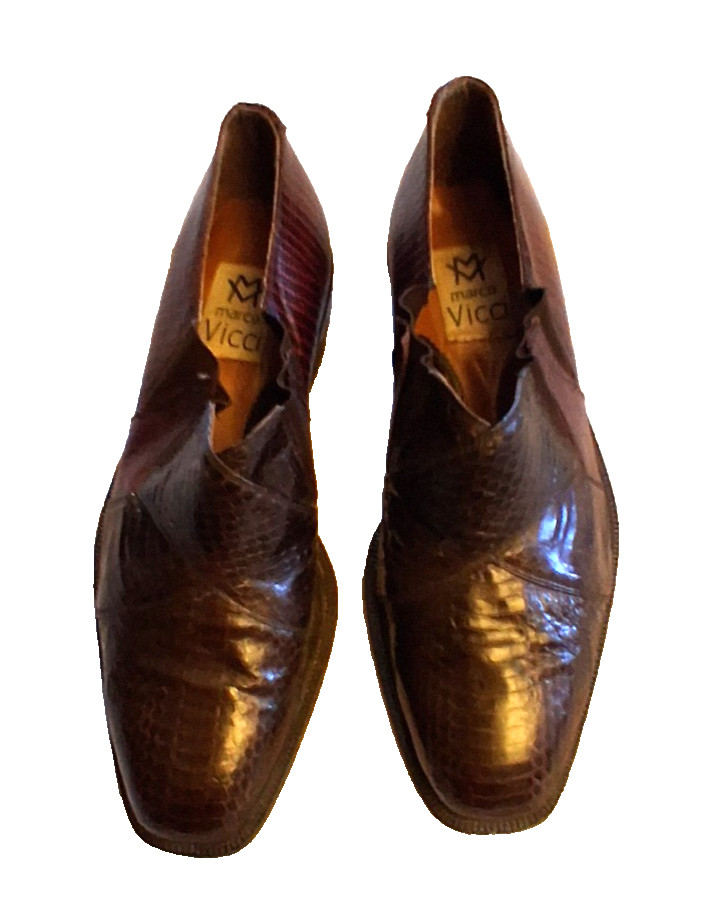 VTG Marco Vicci Nelson Men\'s 9.5D Brown Leather Snake Skin Dress Shoes Loafers
