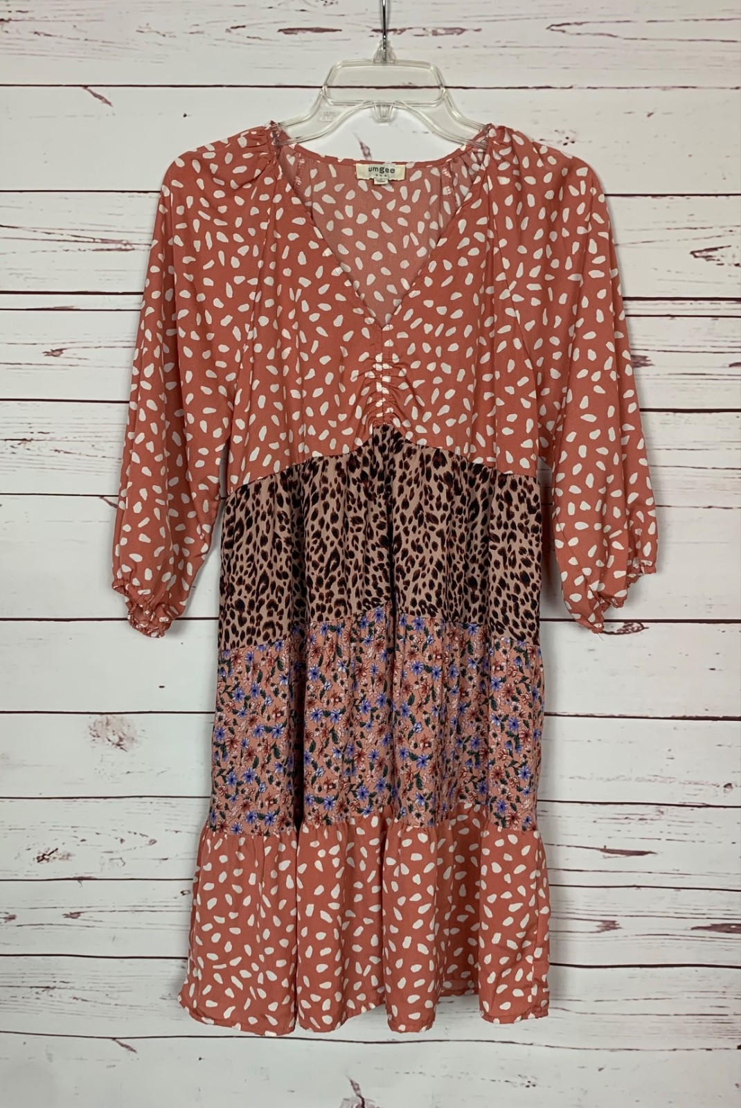 Umgee USA Boutique Women\'s S small Floral Animal Print 3/4 Sleeves Fall Dress
