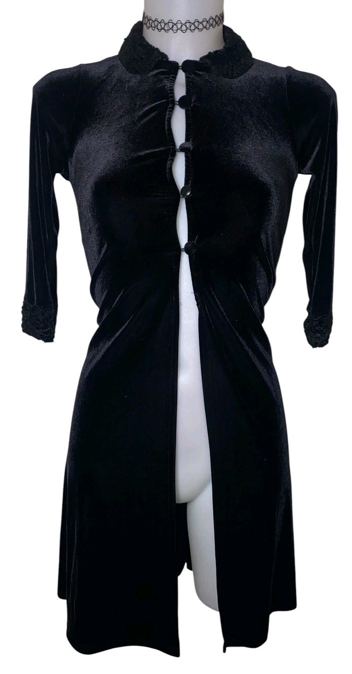 Vtg 90s Women Black Velvet Faux Fur Cardigan Top Sz S/M Whimsigoth Vampy Witchy