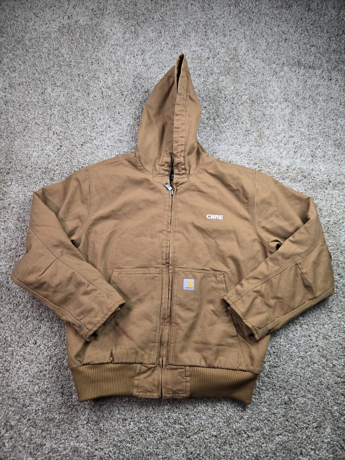 Carhartt Washed Duck Canvas Jacket Mens Large Brown Hooded Full Zip 104050 BRN