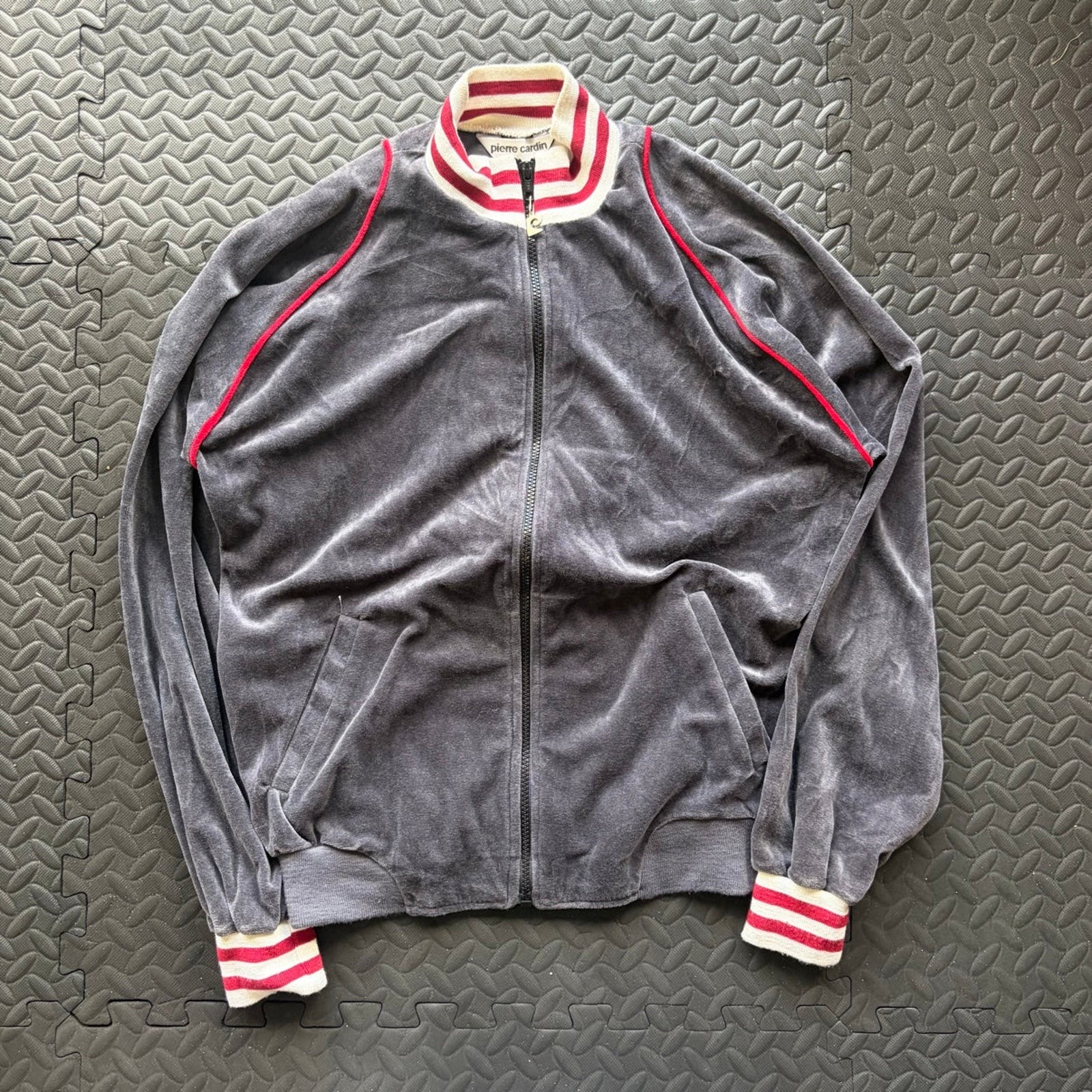 Vintage 70\'s Pierre Cardin Gray Velour Track Jacket