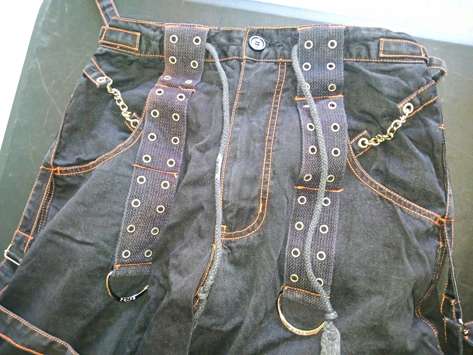 TRIPP NYC Orange Cargo Pants Size S Chains Goth Punk Vintage Rave Alt Scene