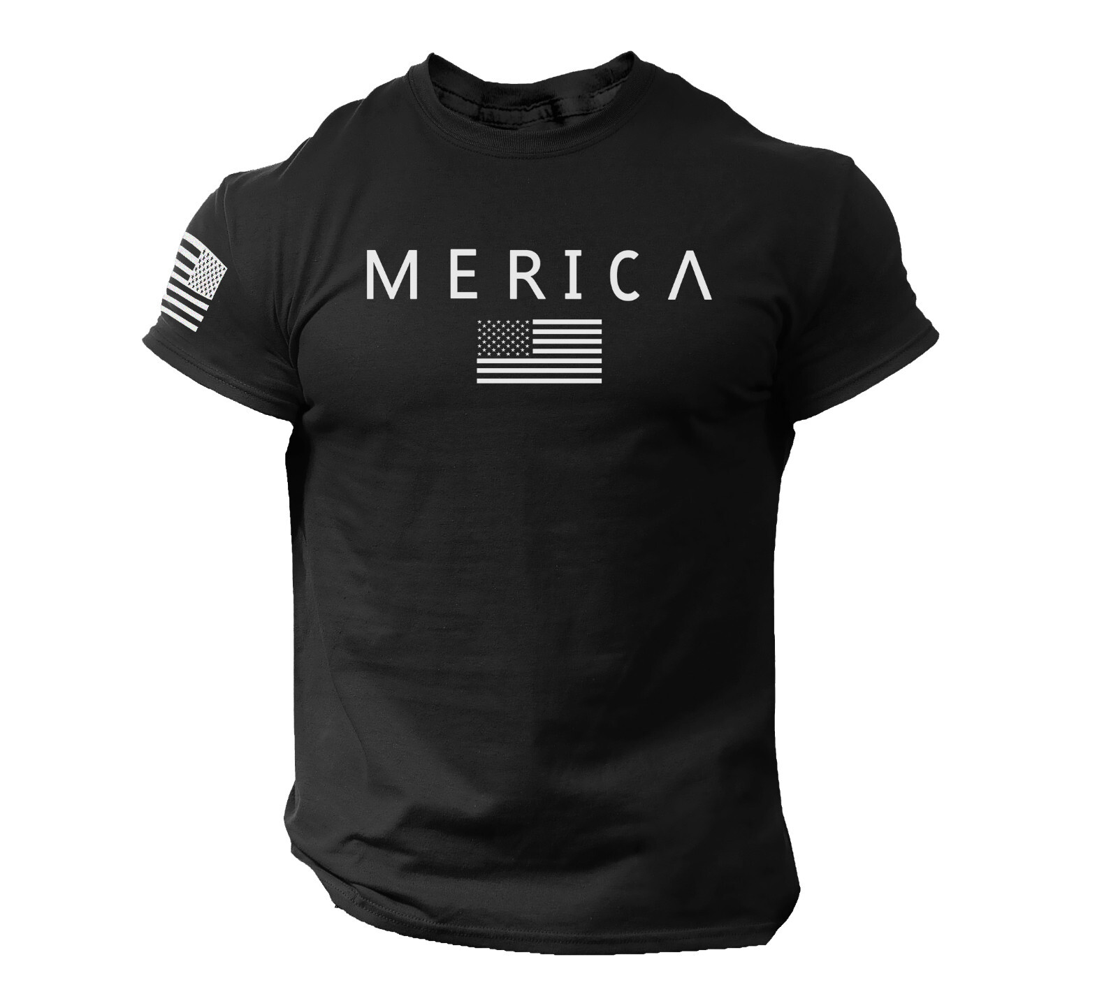 Merica Army Style T Shirt US Flag American Military Gun Top