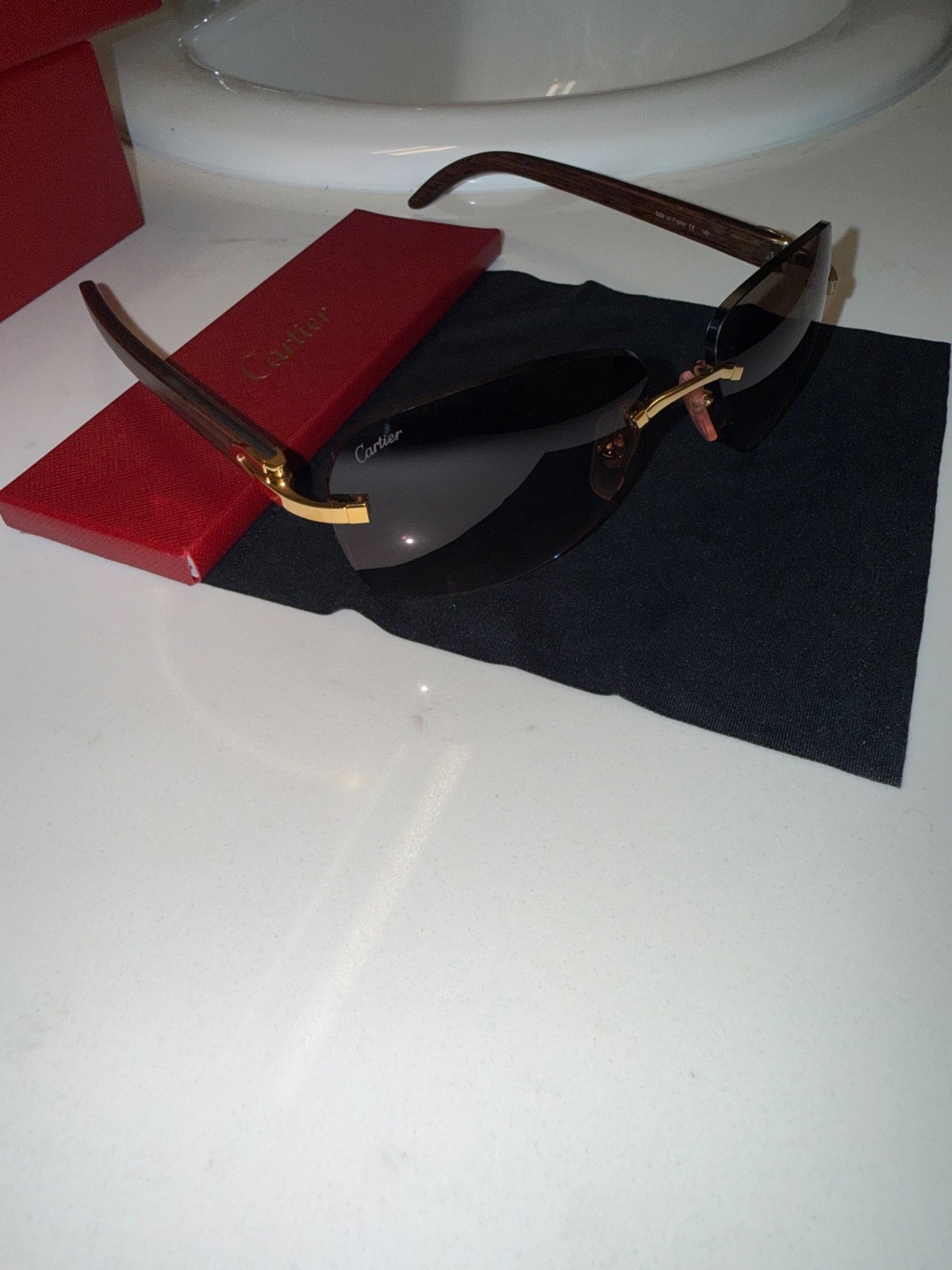 CARTIER Brown Lens with Gold Brown Wood Men\'s Sunglasses CT0014RS 001
