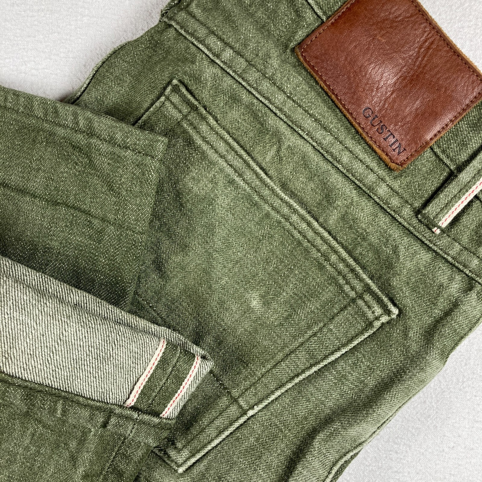 Gustin Monster Moss Selvedge Jeans Mens 32x34 Green Raw California Straight