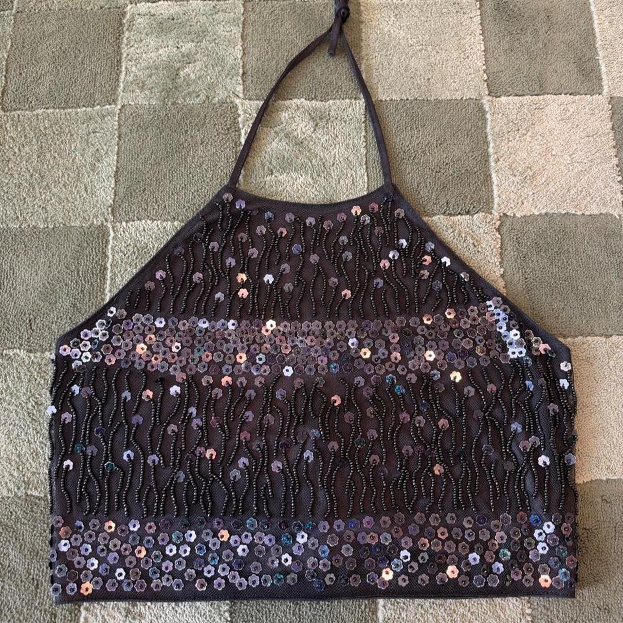 Y2K Black Sequin Beaded Halter Top | Fairy Grunge Going Out