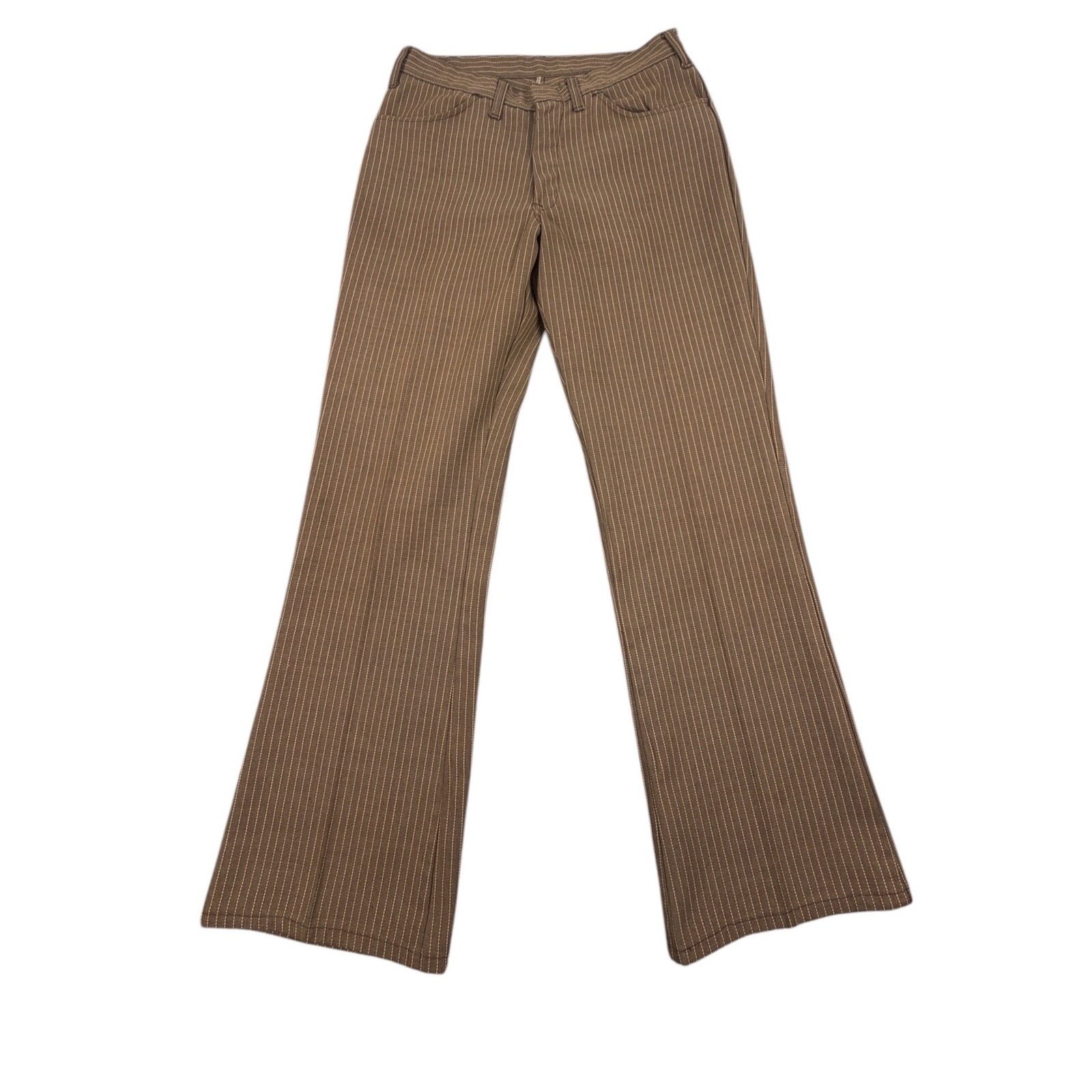 Dickies Mens Pants Brown Pinstripe Vintage Flare Leg Workwear 1960s 30X30