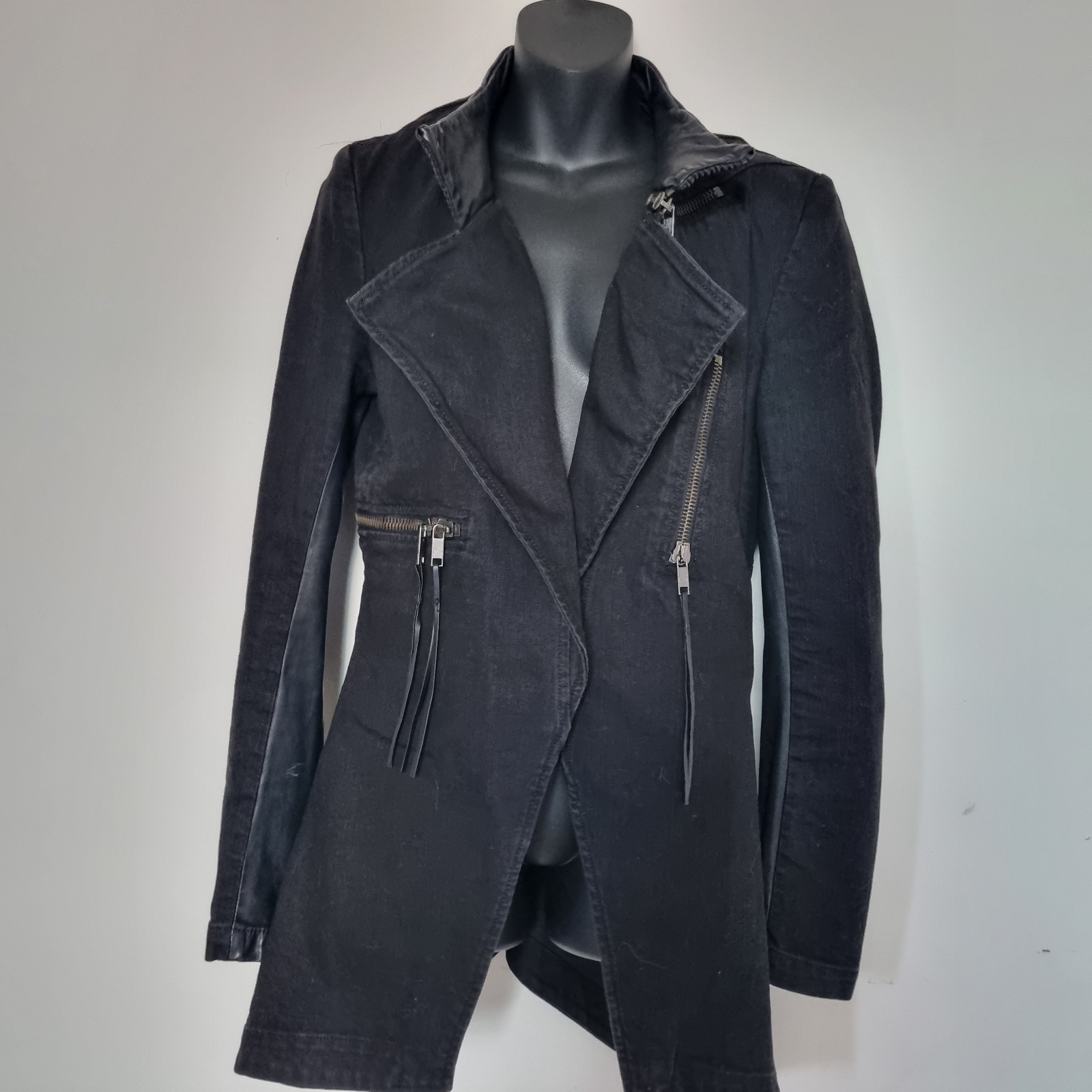 Vintage DIESEL Black Denim/leather Biker Jacket