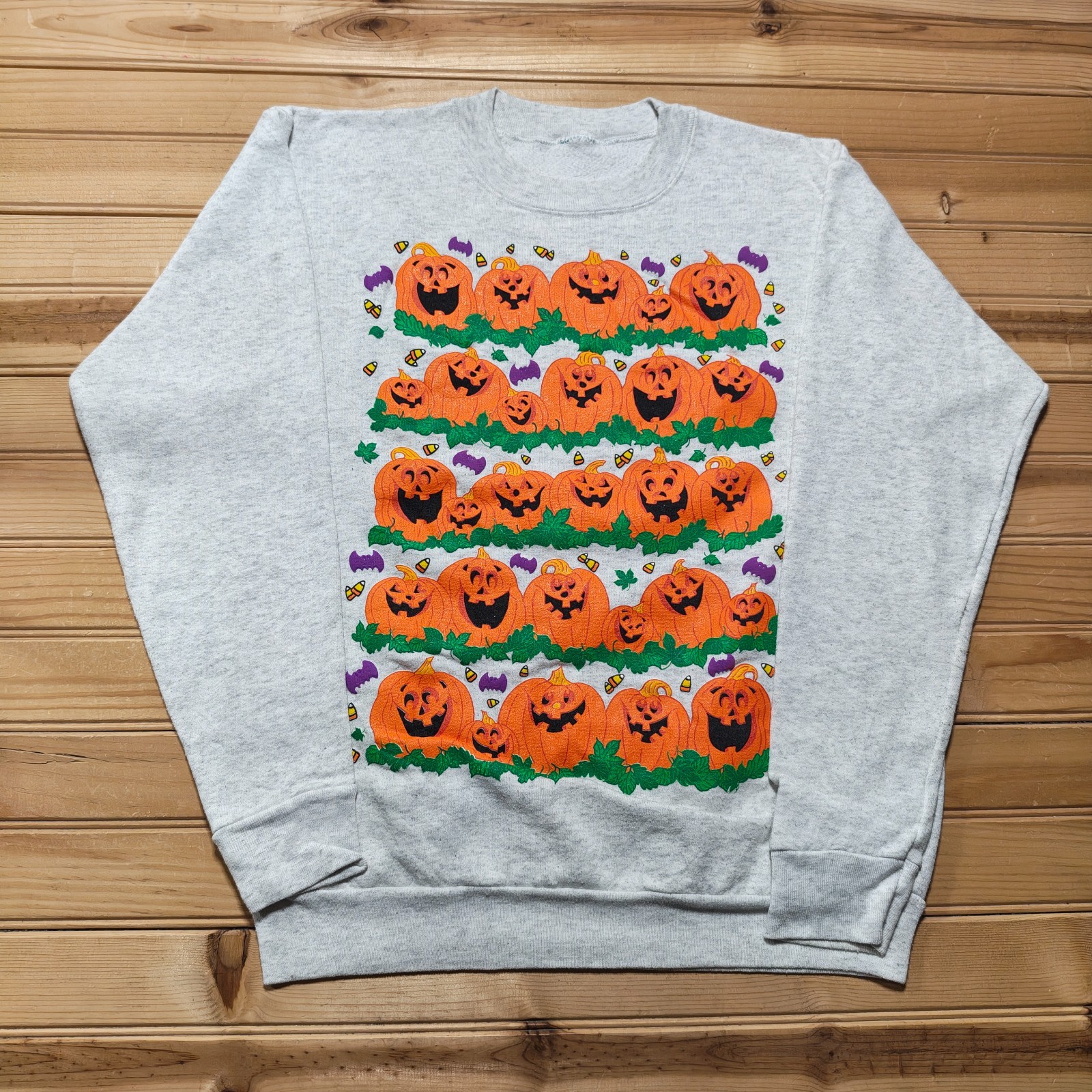 Vintage 90s Halloween Jack O Lantern Pumpkins Crewneck Pullover Sweatshirt Large