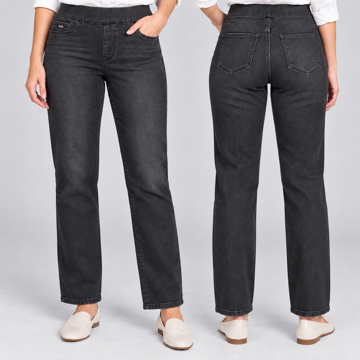 NWT Nine West Jeans Womens 8 Heidi Pull On Straight Black Stretch Denim Pants