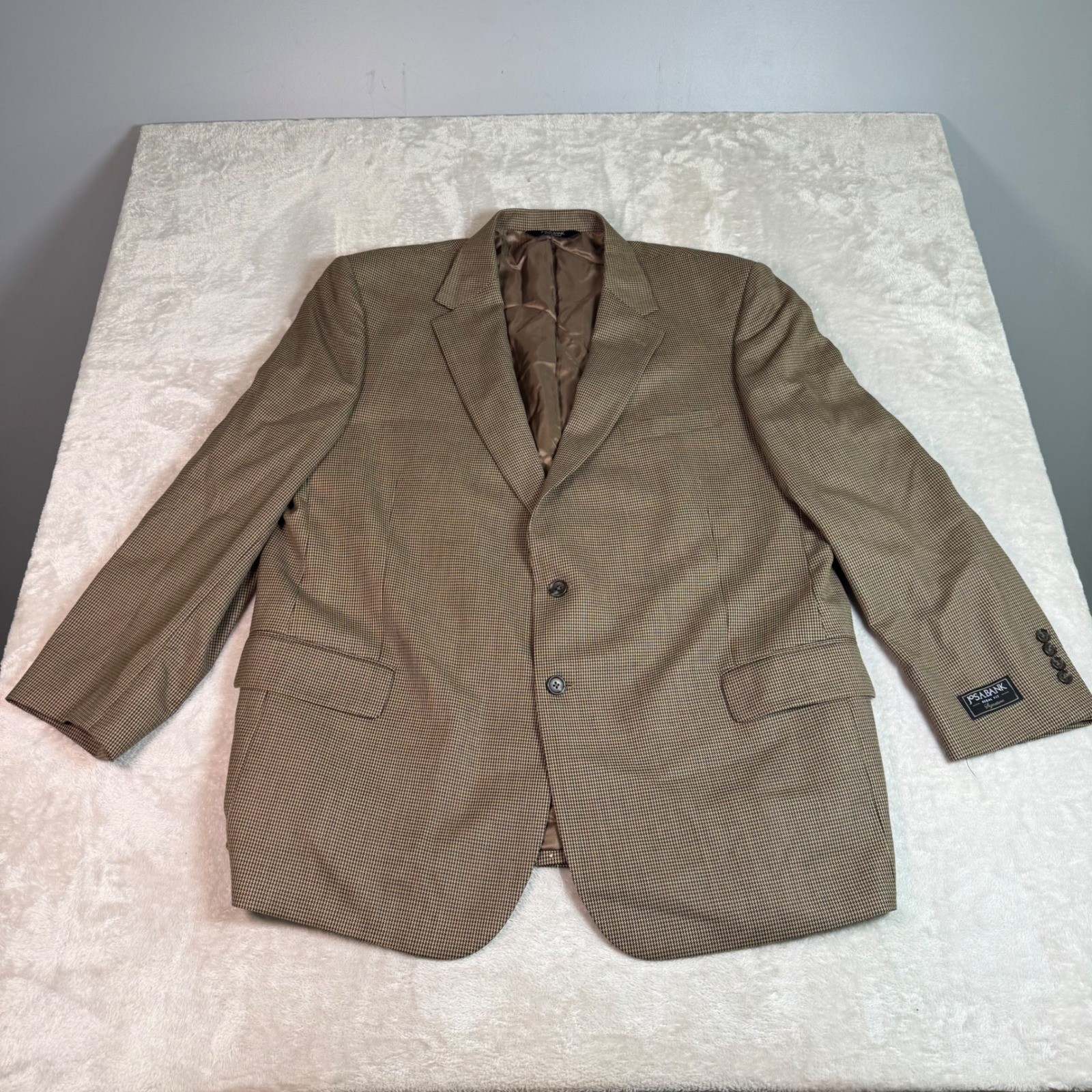 NEW Jos A Bank Mens Signature Brown Black Houndstooth 100% Wool Blazer 50R
