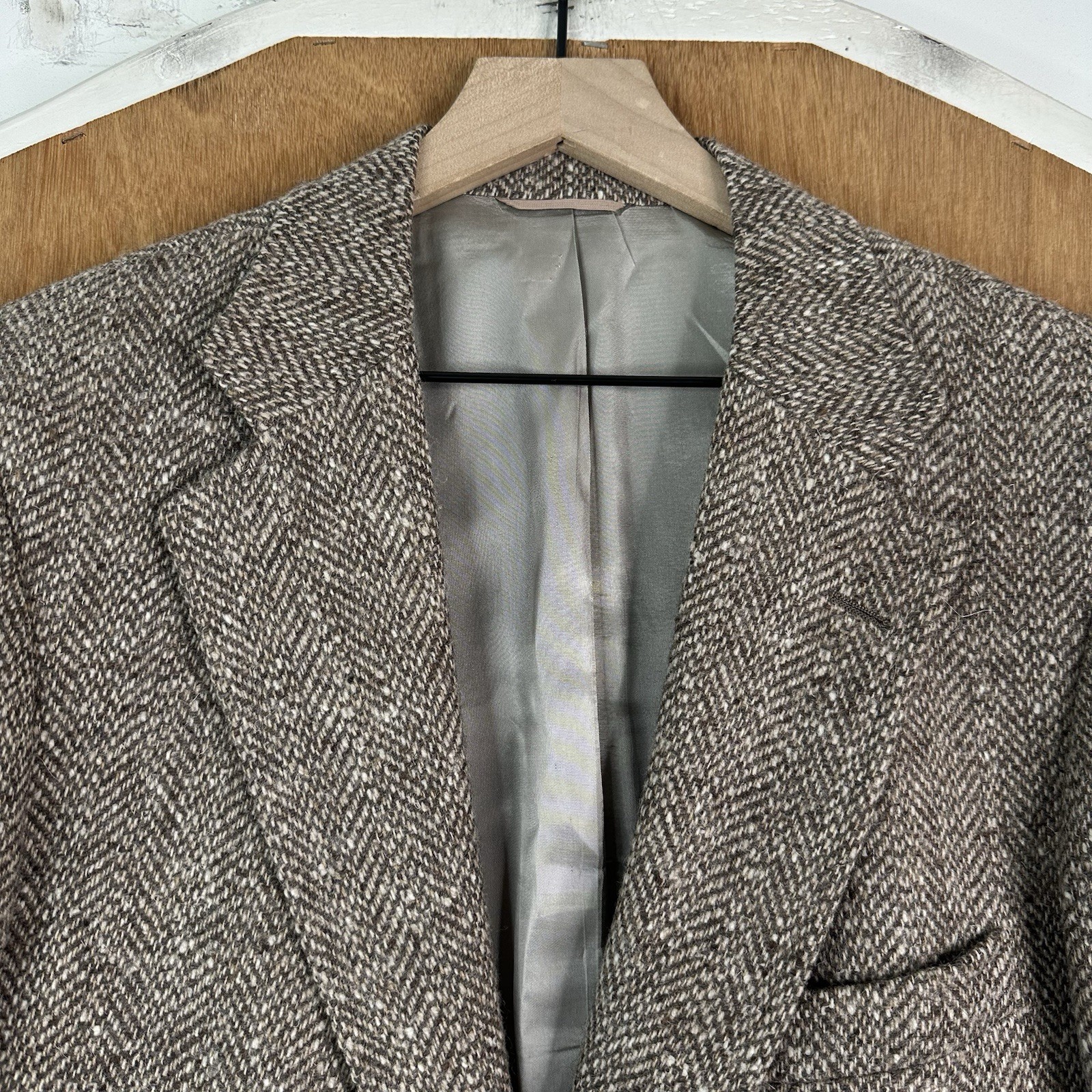 VTG Chaps Ralph Lauren Blazer Mens 40L Brown Herringbone 2 Button Wool Tweed