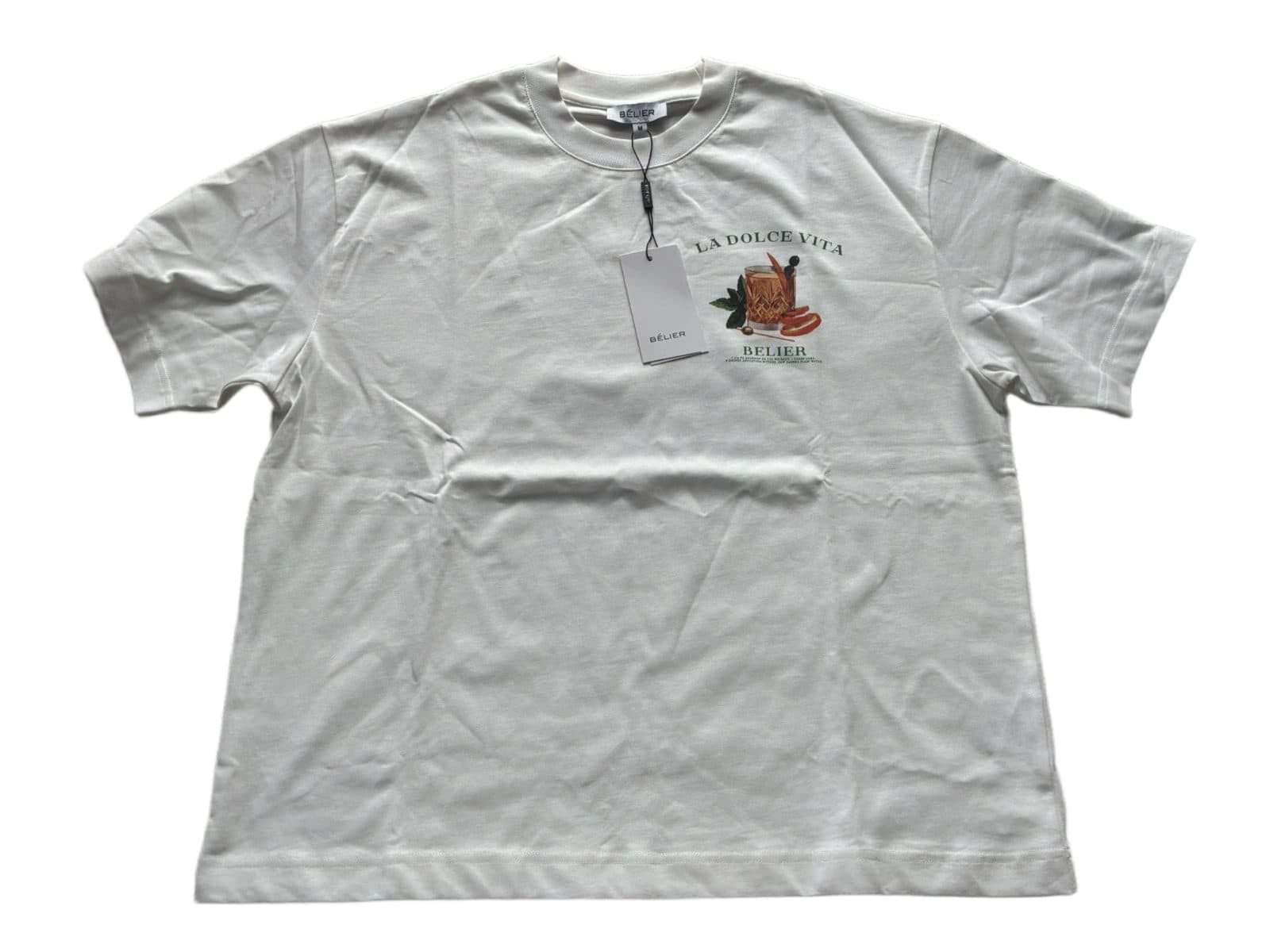 BELIER White Old Fashioned T-Shirt Mens M La Dolce Vita Cocktail Graphic Tee NWT