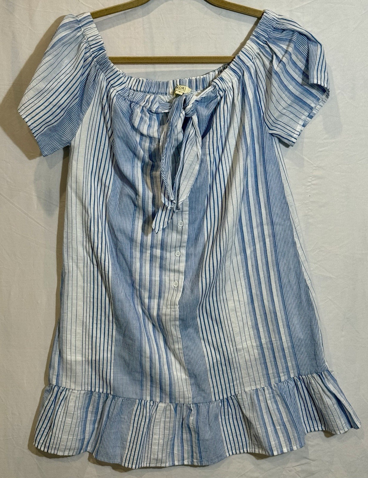 Adorable Women’s Cotton Light Blue And White Striped Sundress. Size Small