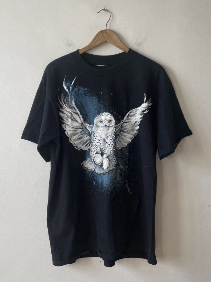 Vintage 90s 100%Cotton Single Stitch Nature Owl Bird Animal Tee T-shirt Size XL
