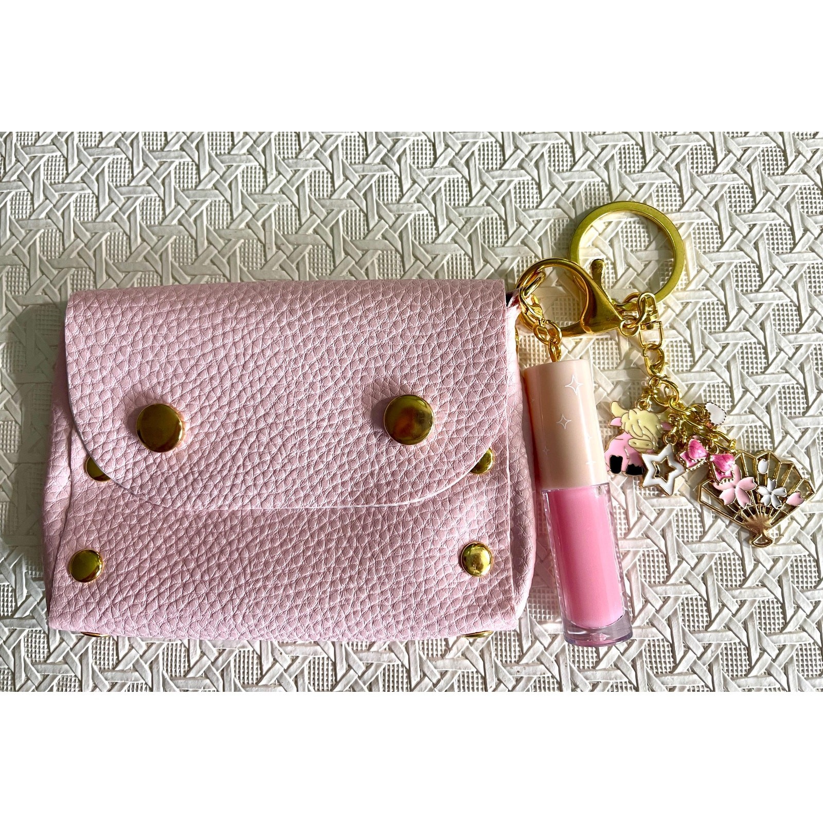 Pink Highland Cow Lip Oil Pouch Keychain