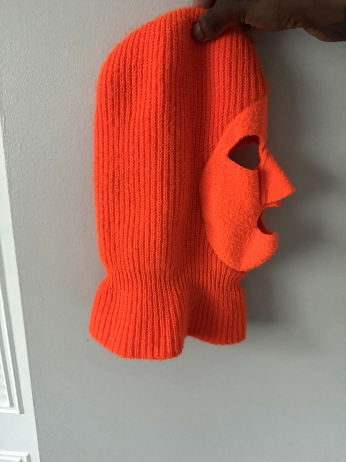 Vintage Ski Mask Balaclava Mens Orange Knit 3 Hole OS
